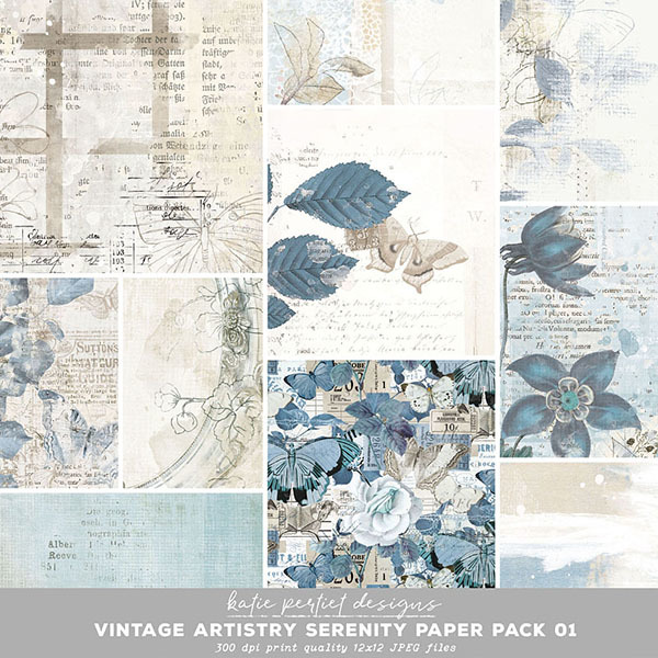 Vintage Artistry Serenity Paper Pack 01 Digital Art - Digital Scrapbooking Kits