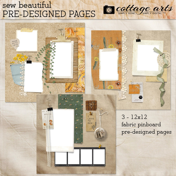 Sew Beautiful Pre-designed Pages Digital Art - Digital Scrapbooking Kits