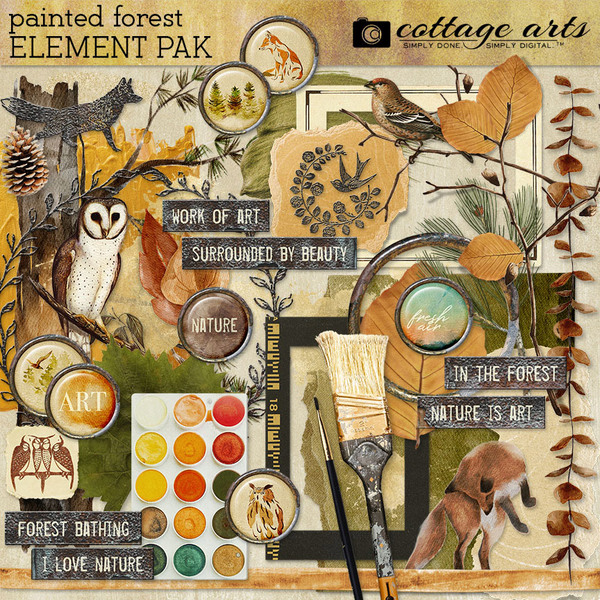 Painted Forest Element Pak Digital Art - Digital Scrapbooking Kits
