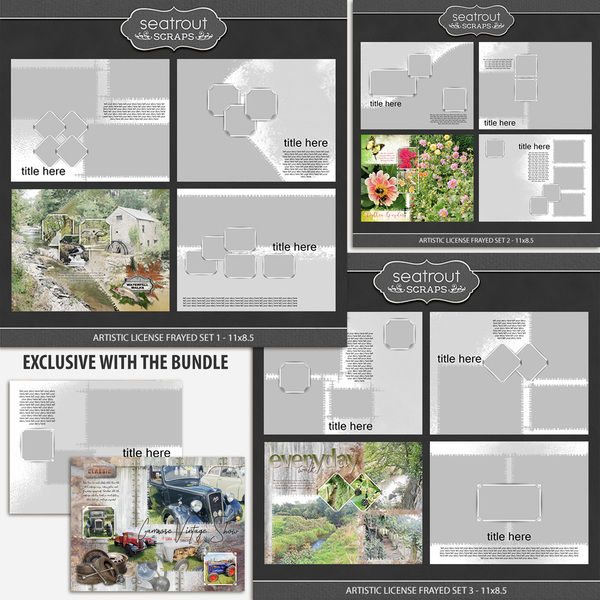 Artistic License Frayed Bonus Bundle 11x8.5 Digital Art - Digital Scrapbooking Kits