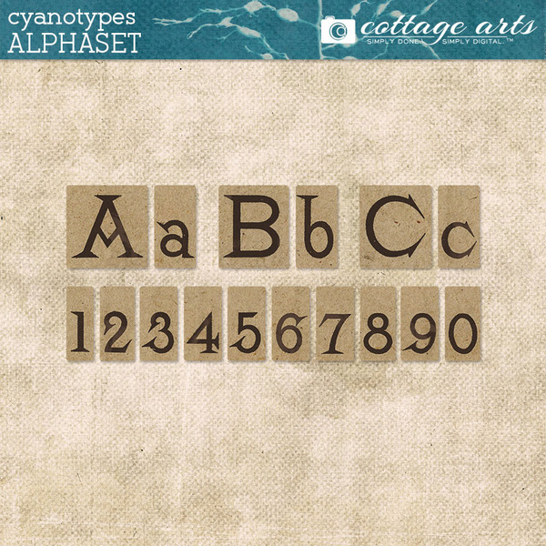 Cyanotypes AlphaSet Digital Art - Digital Scrapbooking Kits