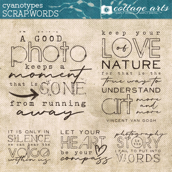 Cyanotypes Scrap.Words Digital Art - Digital Scrapbooking Kits