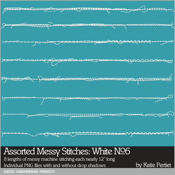 Assorted Messy Stitches White 06 Digital Art - Digital Scrapbooking Kits
