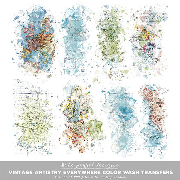 Vintage Artistry Everywhere Color Wash Transfers Digital Art - Digital Scrapbooking Kits