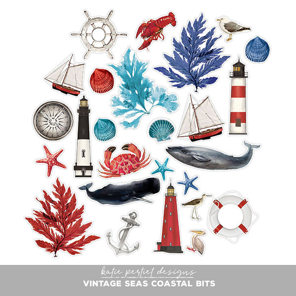 Vintage Seas Coastal Bits Digital Art - Digital Scrapbooking Kits