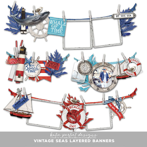 Vintage Seas Layered Banners Digital Art - Digital Scrapbooking Kits