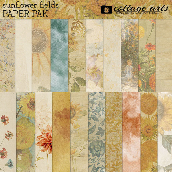 Sunflower Fields Paper Pak Digital Art - Digital Scrapbooking Kits