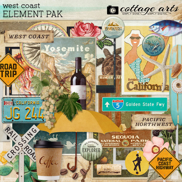 West Coast Element Pak Digital Art - Digital Scrapbooking Kits