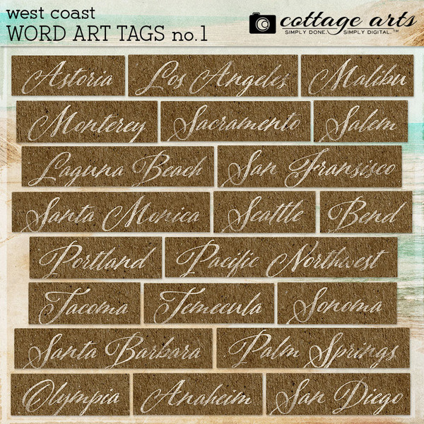 West Coast Word Art Tags 1 Digital Art - Digital Scrapbooking Kits
