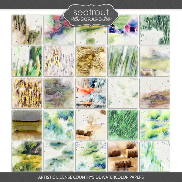 Artistic License Countryside Watercolor Papers Digital Art - Digital Scrapbooking Kits