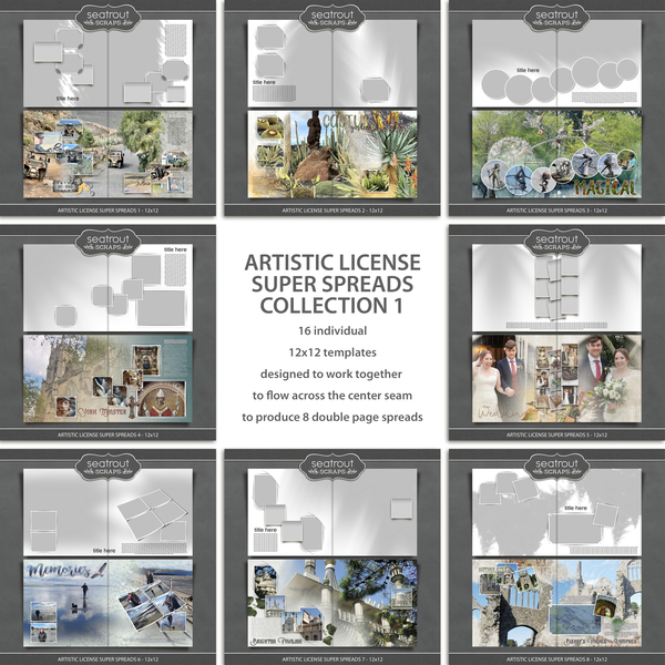 Artistic License Super Spreads Collection 1 - 12x12 Digital Art - Digital Scrapbooking Kits