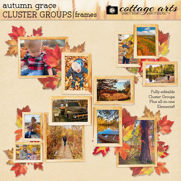 Autumn Grace Frame Clusters Digital Art - Digital Scrapbooking Kits