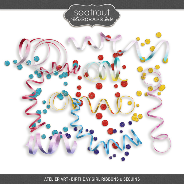 Atelier Art - Birthday Girl Ribbons and Sequins Digital Art - Digital Scrapbooking Kits