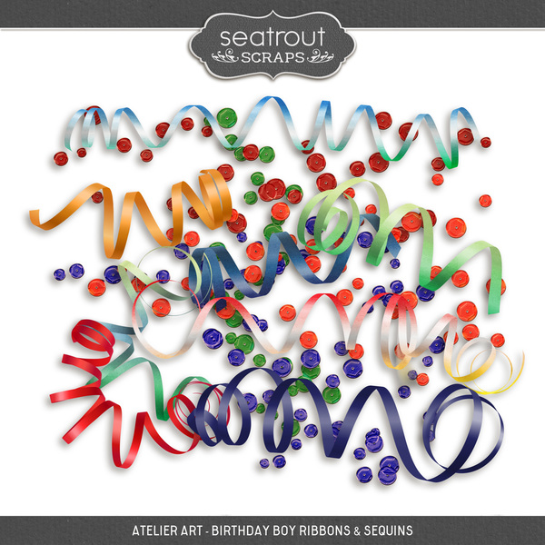 Atelier Art - Birthday Boy Ribbons and Sequins Digital Art - Digital Scrapbooking Kits