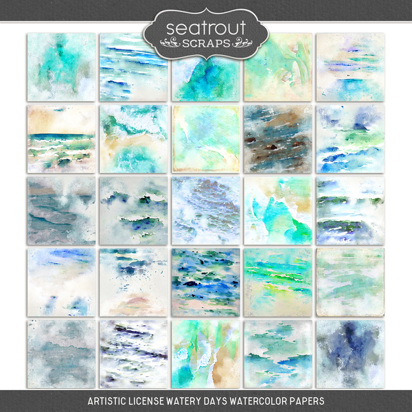 Artistic License Watery Days Watercolor Papers Digital Art - Digital Scrapbooking Kits
