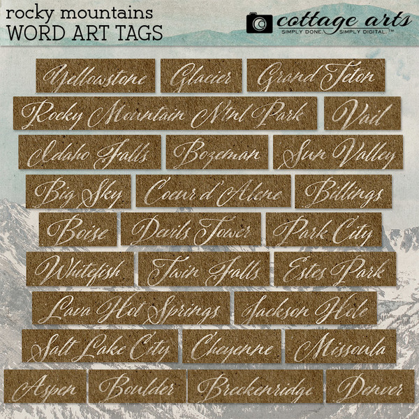 Rocky Mountains Word Art Tags Digital Art - Digital Scrapbooking Kits