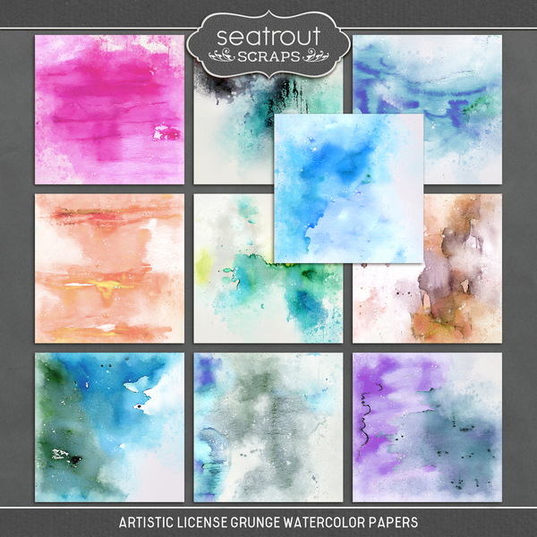 Artistic License Grunge Watercolor Papers Digital Art - Digital Scrapbooking Kits