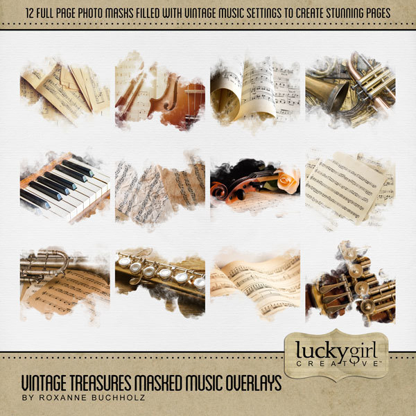 Vintage Treasures Masked Music Overlays Digital Art - Digital Scrapbooking Kits