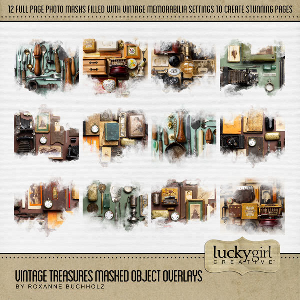 Vintage Treasures Masked Object Overlays Digital Art - Digital Scrapbooking Kits