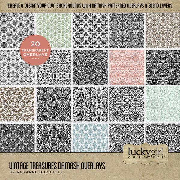 Vintage Treasures Damask Overlays Digital Art - Digital Scrapbooking Kits