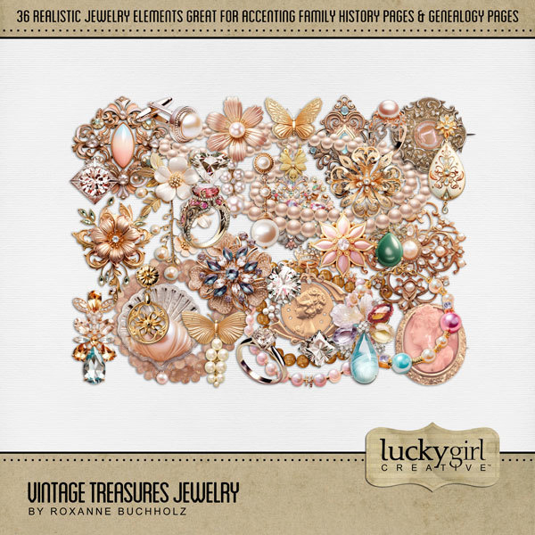 Vintage Treasures Jewelry Digital Art - Digital Scrapbooking Kits