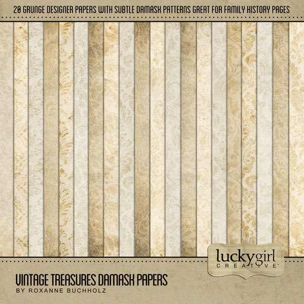 Vintage Treasures Damask Papers Digital Art - Digital Scrapbooking Kits