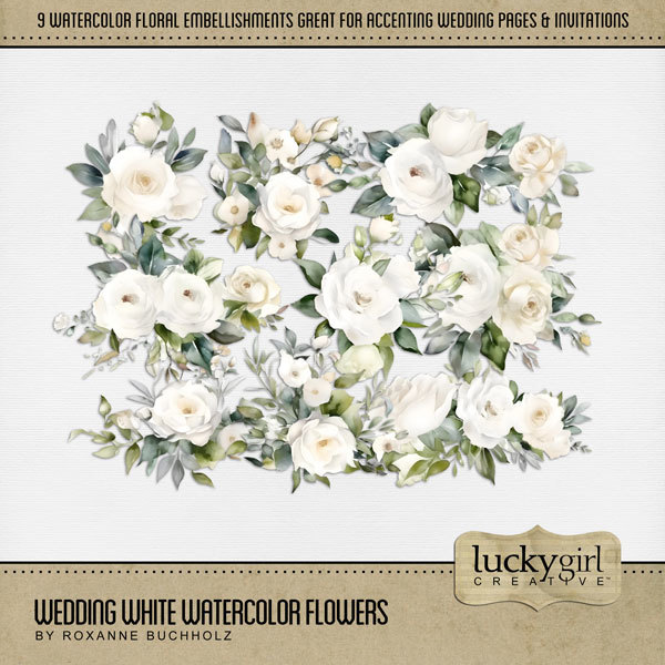 Wedding White Watercolor Flowers Digital Art - Digital Scrapbooking Kits