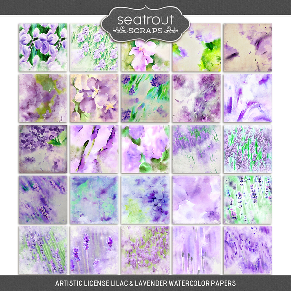 Artistic License Lilac & Lavender Watercolor Papers Digital Art - Digital Scrapbooking Kits