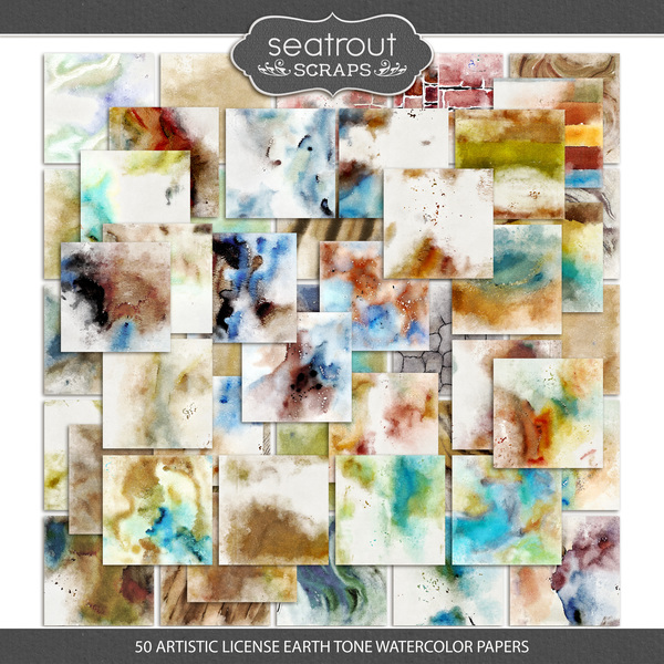 Artistic License 50 Earth Tone Watercolor Papers Digital Art - Digital Scrapbooking Kits