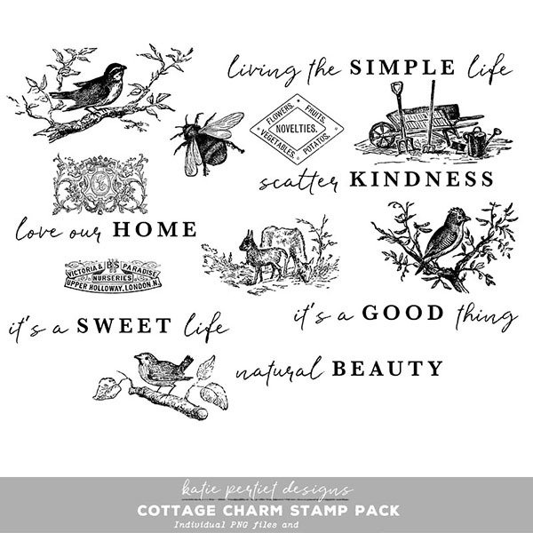 Cottage Charm Stamp Pack Digital Art - Digital Scrapbooking Kits