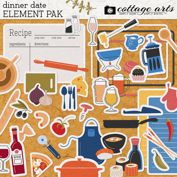 Dinner Date Element Pak Digital Art - Digital Scrapbooking Kits