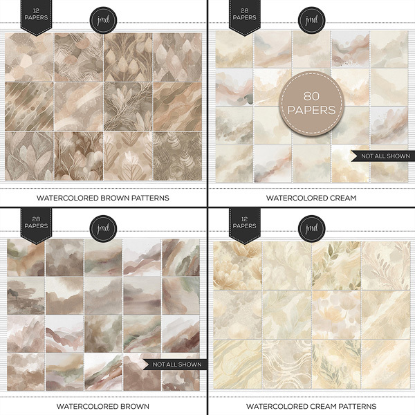 Watercolored Brown & Cream Digital Art - Digital Scrapbooking Kits