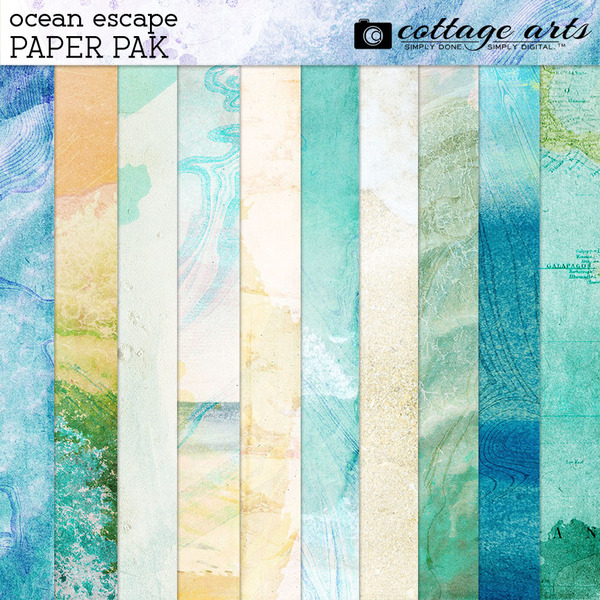 Ocean Escape Paper Pak Digital Art - Digital Scrapbooking Kits