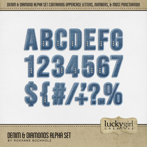 Denim & Diamonds Alpha Set Digital Art - Digital Scrapbooking Kits