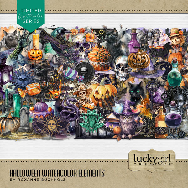 Halloween Watercolor Elements Digital Art - Digital Scrapbooking Kits