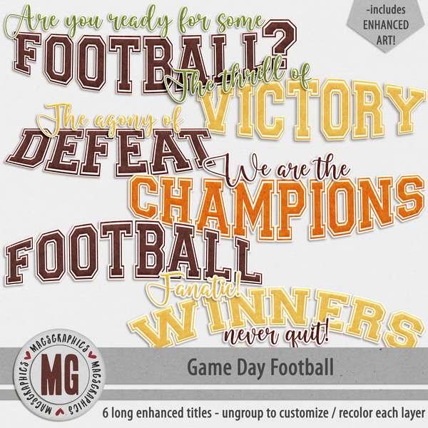 Game Day Football Enhanced Titles Digital Art - Digital Scrapbooking Kits