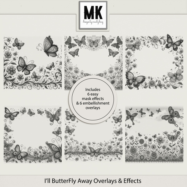 I'll ButterFly Away Overlays & Effects Digital Art - Digital Scrapbooking Kits