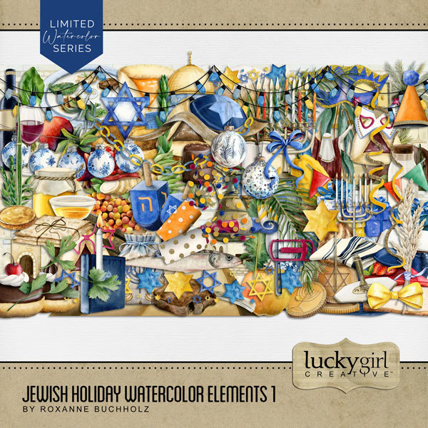 Jewish Holiday Watercolor Elements 1 Digital Art - Digital Scrapbooking Kits