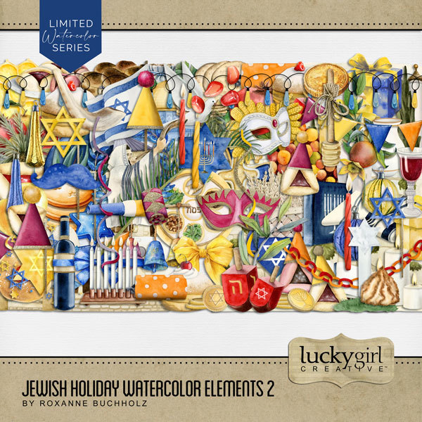 Jewish Holiday Watercolor Elements 2 Digital Art - Digital Scrapbooking Kits