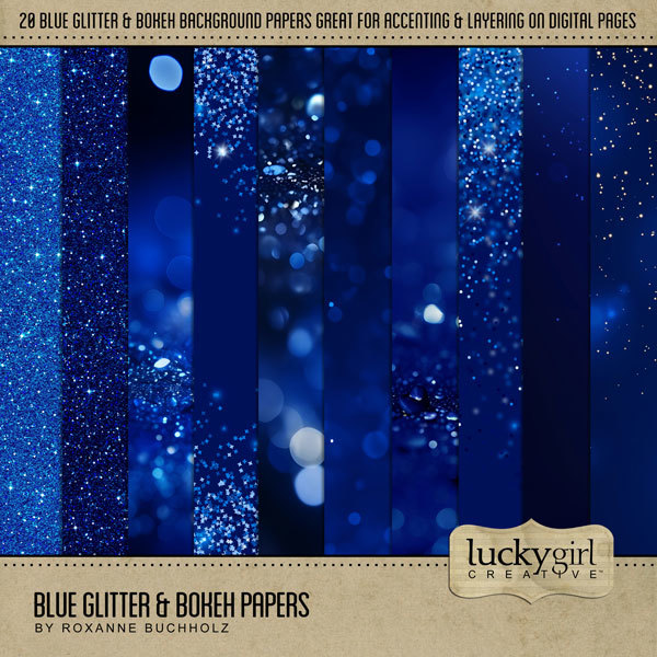 Blue Glitter & Bokeh Papers Digital Art - Digital Scrapbooking Kits