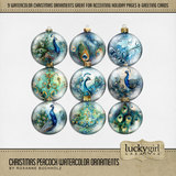Christmas Peacock Watercolor Ornaments