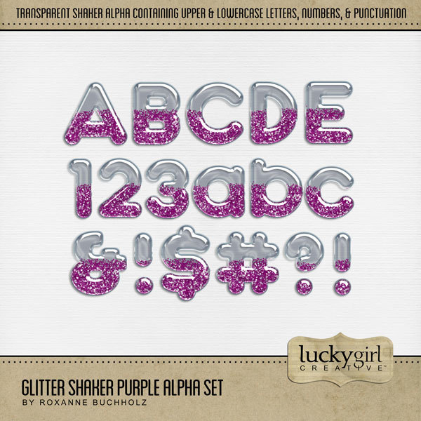 Glitter Shaker Purple Alpha Set Digital Art - Digital Scrapbooking Kits