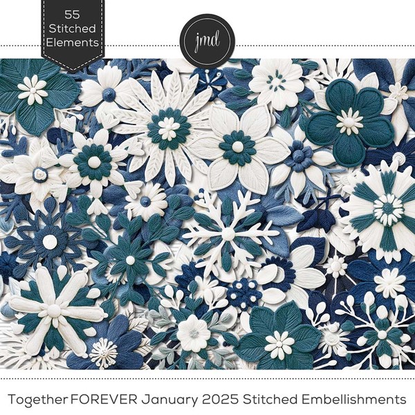 Together Forever January 2025 Stitched Embellishments Digital Art - Digital Scrapbooking Kits