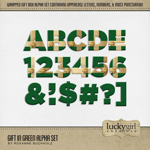 Gift in Green Alpha Set Digital Art - Digital Scrapbooking Kits