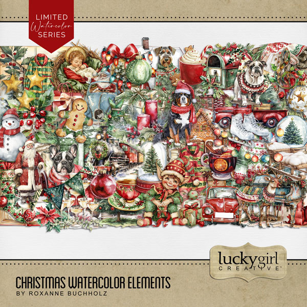 Christmas Watercolor Elements Digital Art - Digital Scrapbooking Kits