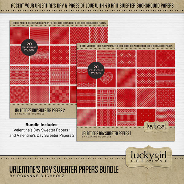 Valentine's Day Sweater Papers Bundle Digital Art - Digital Scrapbooking Kits