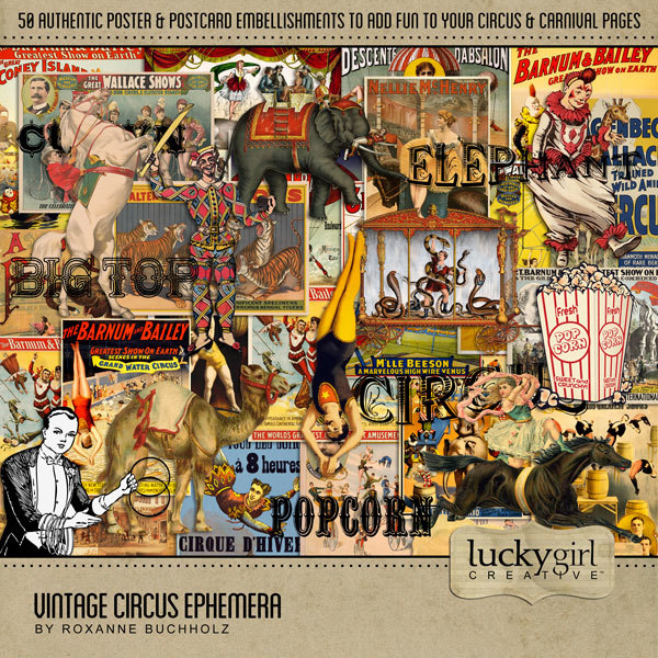 Vintage Circus Ephemera Digital Art - Digital Scrapbooking Kits