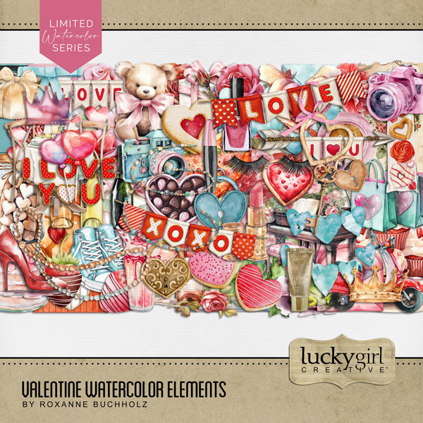 Valentine Watercolor Elements Digital Art - Digital Scrapbooking Kits