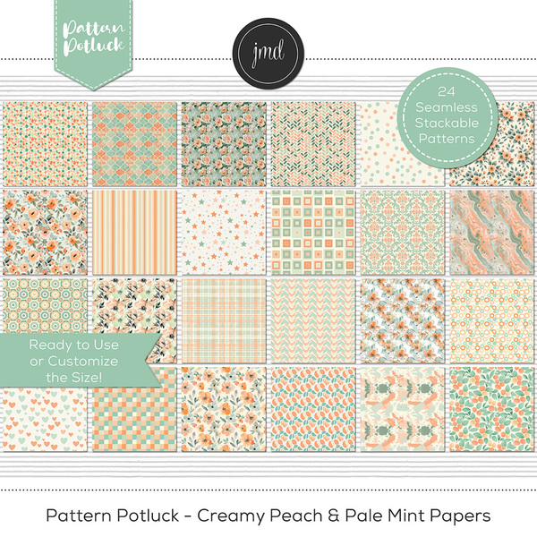 Pattern Potluck - Creamy Peach & Pale Mint Papers Digital Art - Digital Scrapbooking Kits