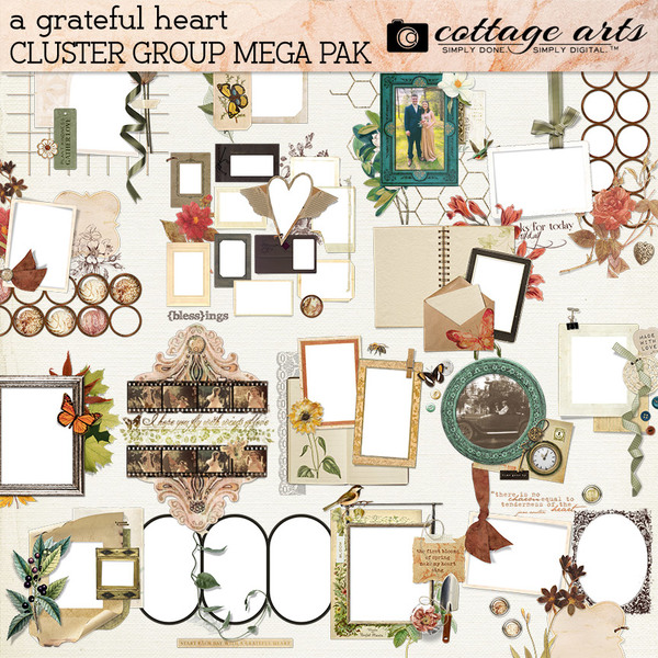 A Grateful Heart Cluster Group Mega Pak Digital Art - Digital Scrapbooking Kits